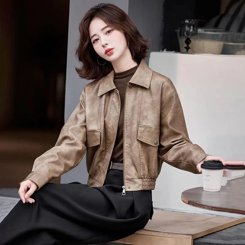 海宁真皮皮衣女2025春秋新款皮夹克时尚短款显高显瘦小个子外套潮