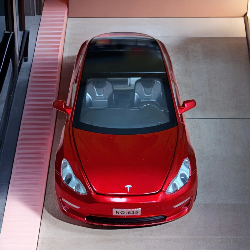 正版1:32特斯拉MODEL3摆件带灯光音效回力合金模型收藏