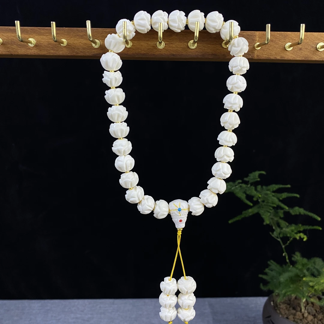 非金属珐琅手链 莲花座手持鹿角串人工养殖白色轻奢气质小众清新