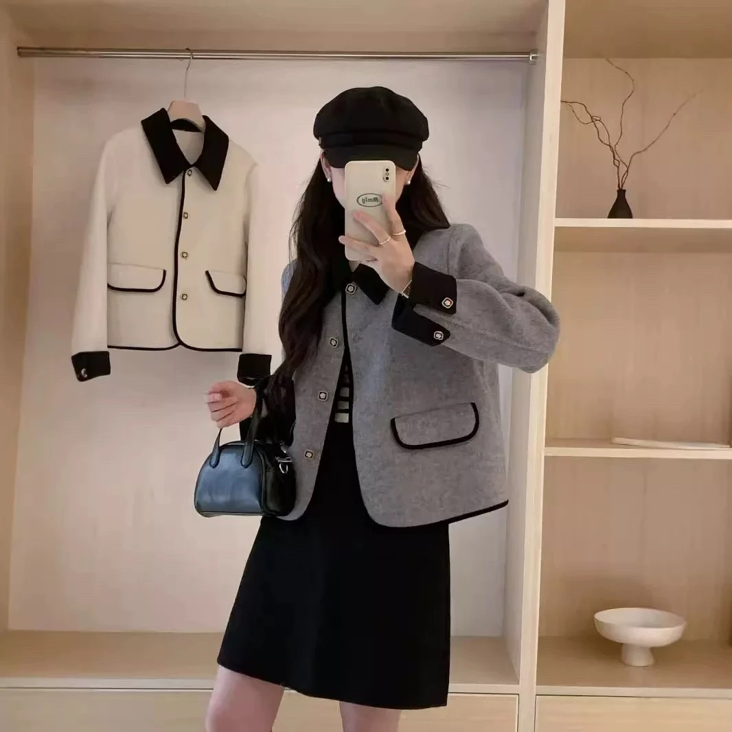 韩版洋气女外套气质百搭时尚短款秋冬羊毛小香风02