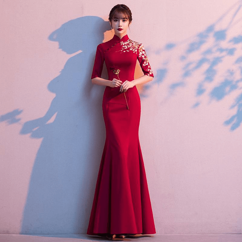 鱼尾敬酒服新娘2023新款大气红色长款中式结婚旗袍晚礼服女