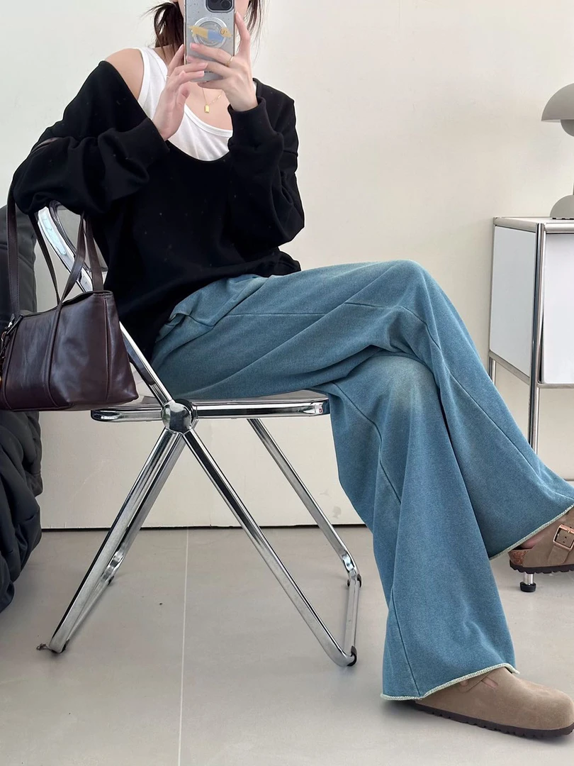 韩系慵懒舒适牛仔阔腿裤