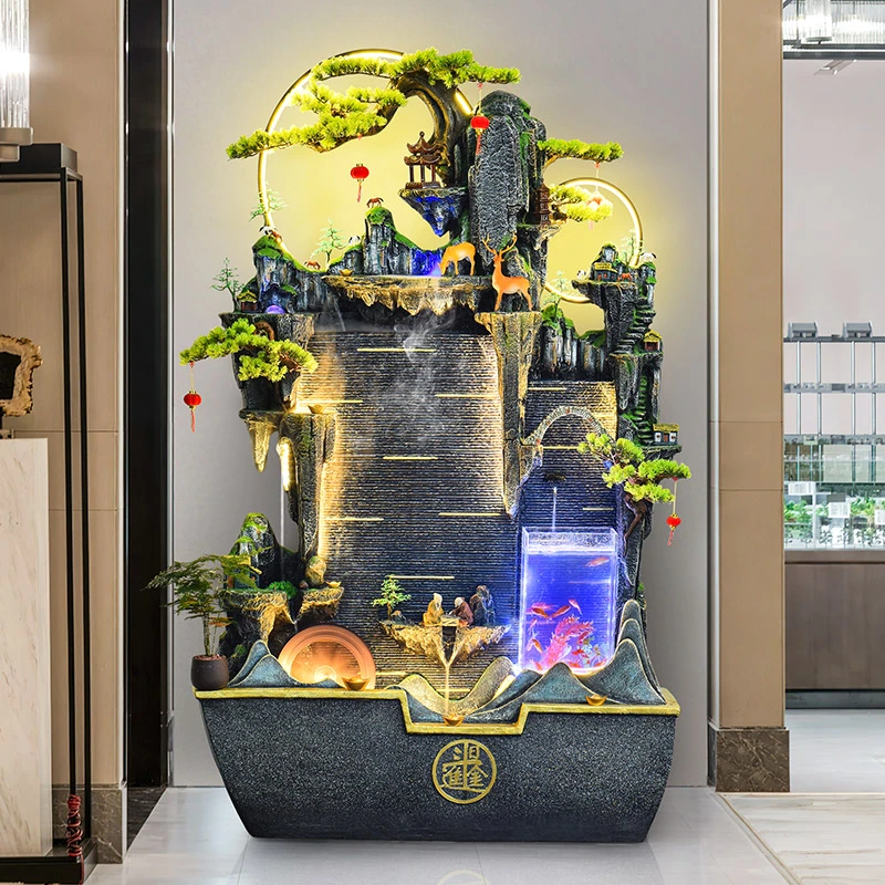 水之妙假山水幕墙流水屏风摆件喷泉鱼池酒店大堂会所客厅开业招财
