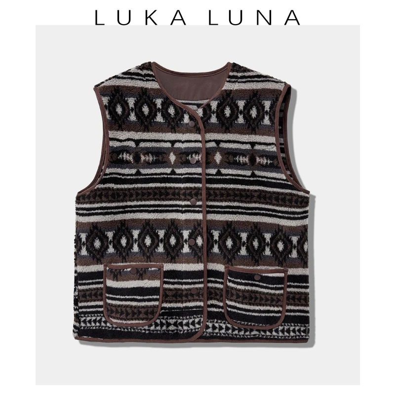 LUKA LUNA 复古提花设计叠穿时尚马甲气质保暖坎肩-24MJ013