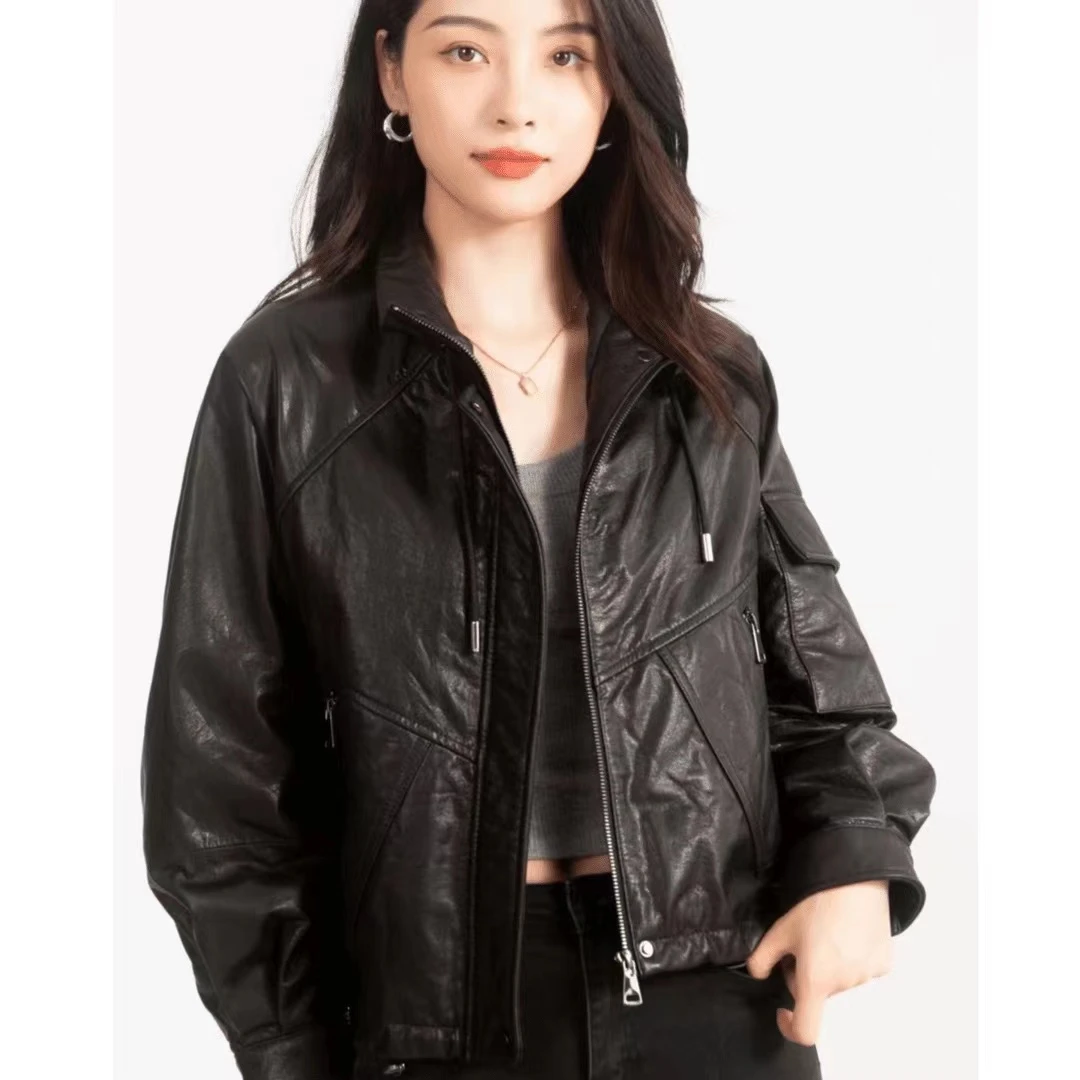 2024春秋头层小牛皮克气质休闲短款皮衣女外套百搭休闲时尚
