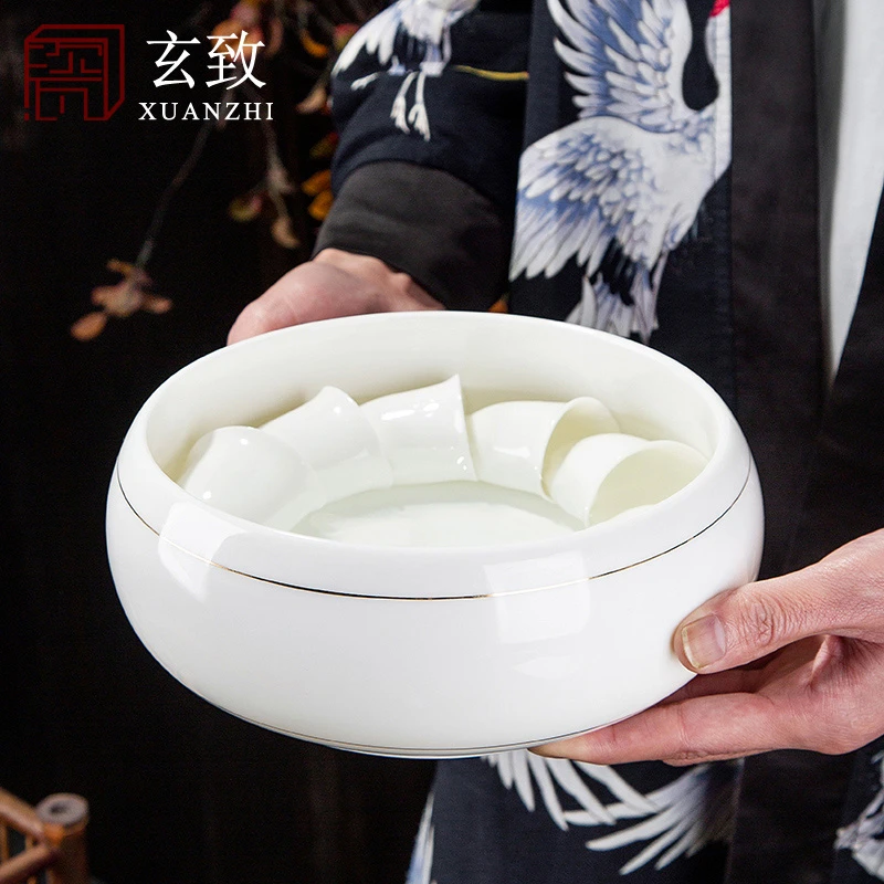 【玄致】羊脂玉茶大号茶洗纯白瓷功夫茶具茶杯配件家用洗杯大容量