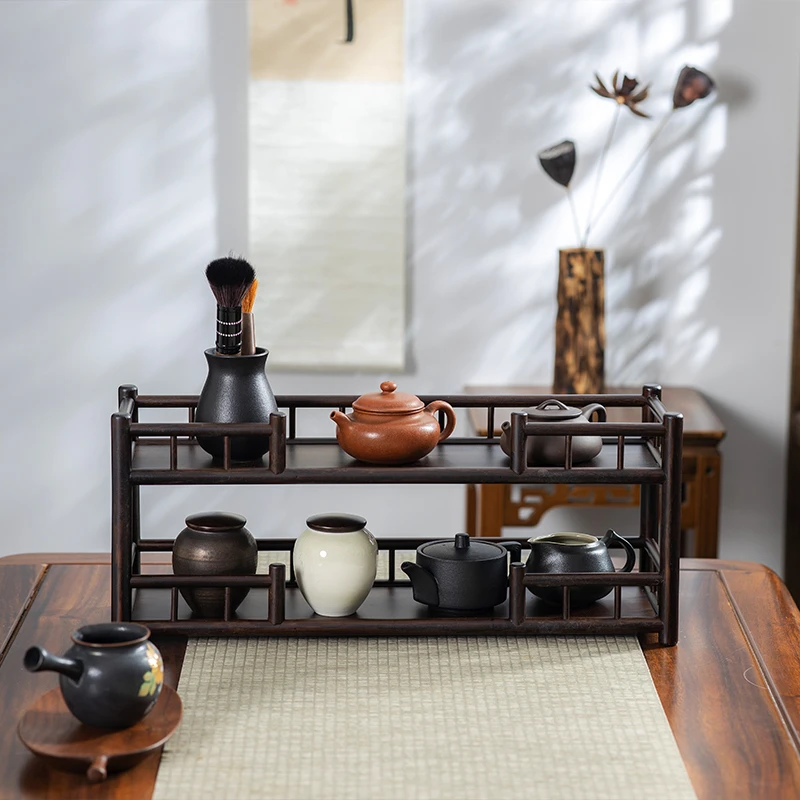 CBJ035-1(小邱师傅)【50】双层带屏栏【紫檀色】杯架50*15.5*21cm