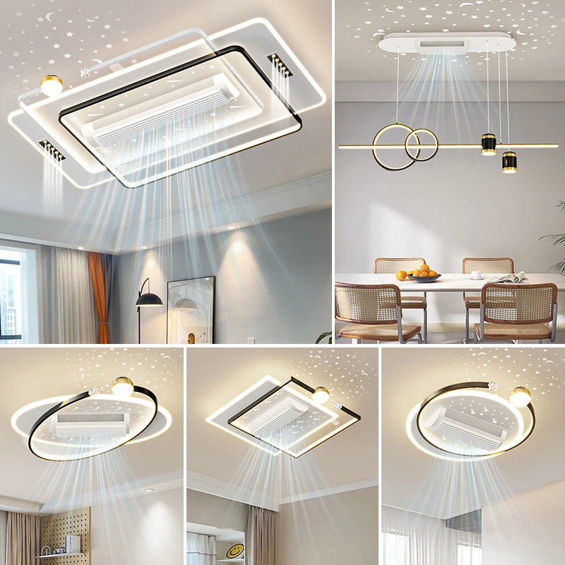 新晶达无叶风扇灯长方形客厅轻奢新款星空影大气大厅餐厅卧室吸顶