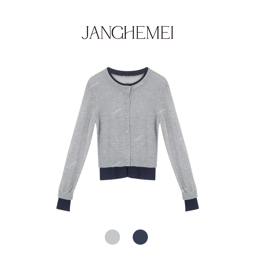 JANGHEMEI【洁青】马海毛绵羊毛假两件休闲针织衫 G23083M43