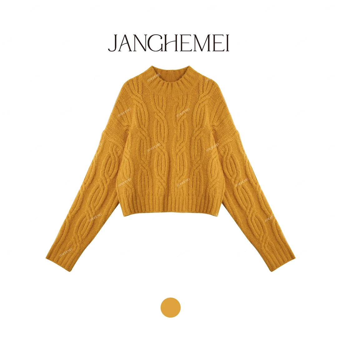JANGHEMEI【松叶】红人上新绵羊毛麻花宽松长袖套头毛衣 M27079M44