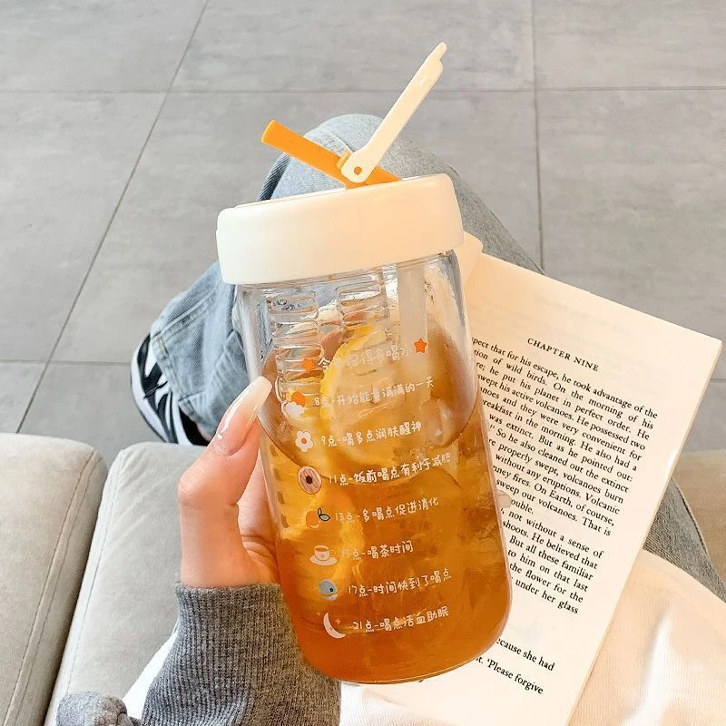 夏季玻璃水杯女生高颜值ins风花茶吸管杯耐高温茶水分离泡茶杯子