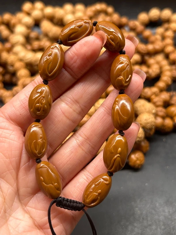 橄榄核小尺寸老树铁核雕刻浮雕无象佛手串手链男女文玩