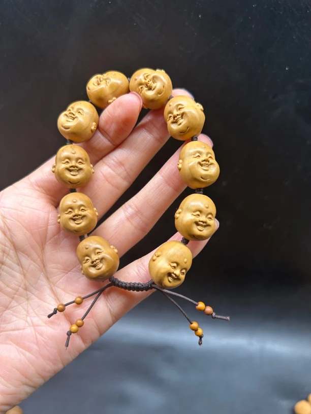橄榄核雕刻水晶核十分开心手链男女文玩