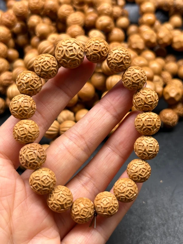 猴头核桃雕刻鸿运当头财源滚滚钱币小串手链男女