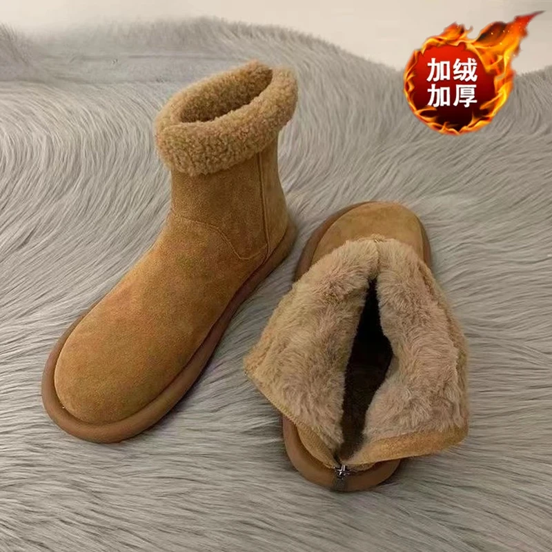 2023秋冬新款复古轻奢保暖棉鞋女高级感内里绒毛后拉链高帮雪地靴