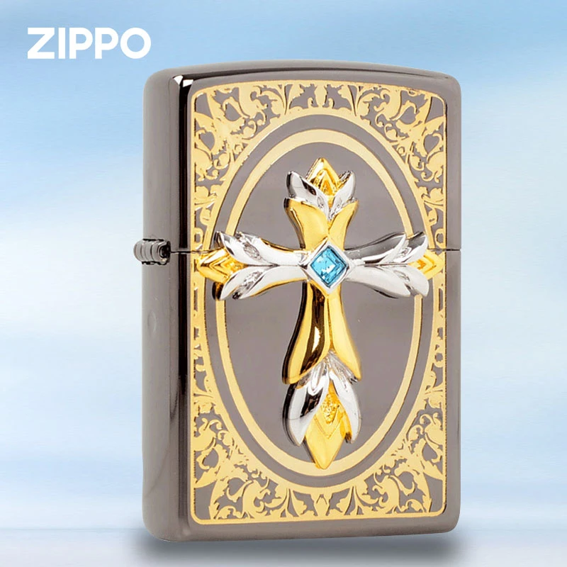 ZIPPO打火机原装正品 黑冰皇冠祈祷水晶十字架煤油防风送男士礼品