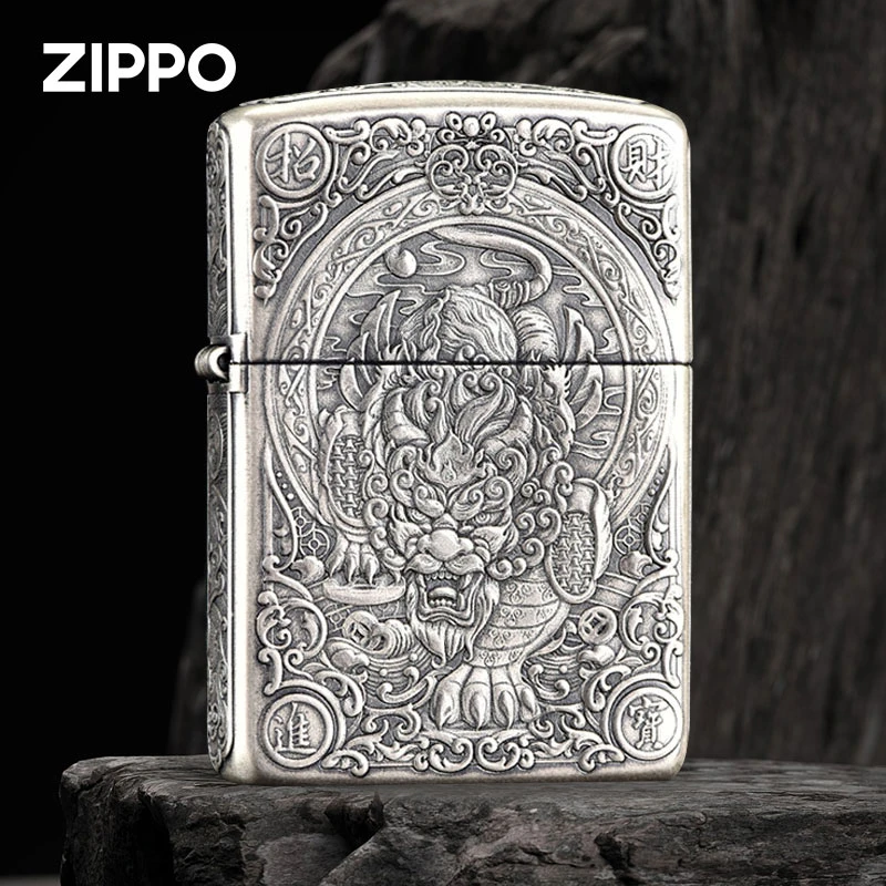 ZIPPO正版打火机 盔甲古银浮雕招财貔貅煤油防风送男士zpDY9820FD