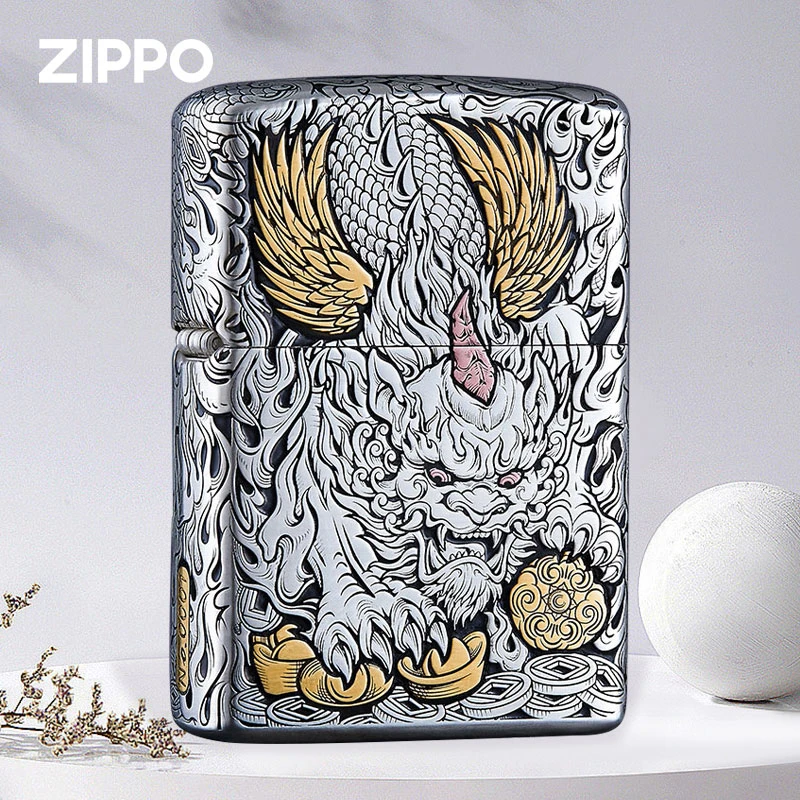 ZIPPO/之宝打火机正版(迈境优选)错金银套壳晴朗招财貔貅收藏DYJ1