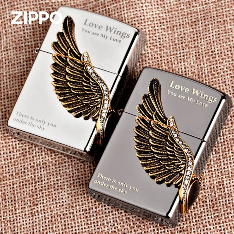 ZIPPO打火机原装韩版正品爱情之翼镜面黑冰天使之翼 男士高档礼物