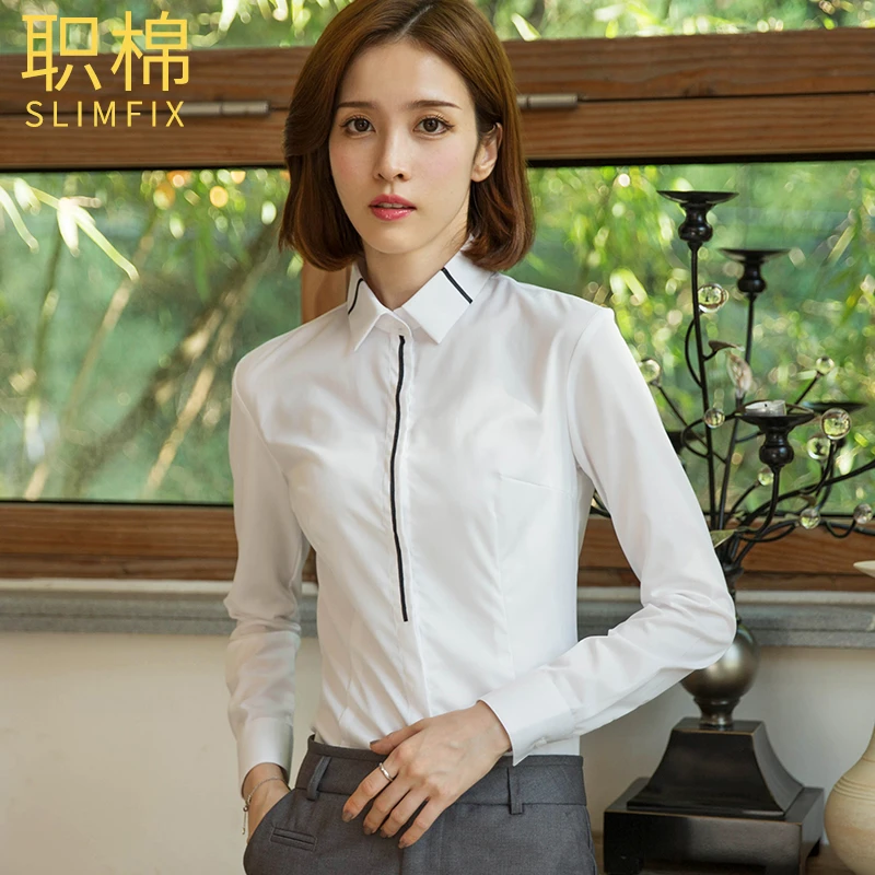 职棉秋冬商务面试韩版修身衬衫新款女士长袖服务员修身正装工作服