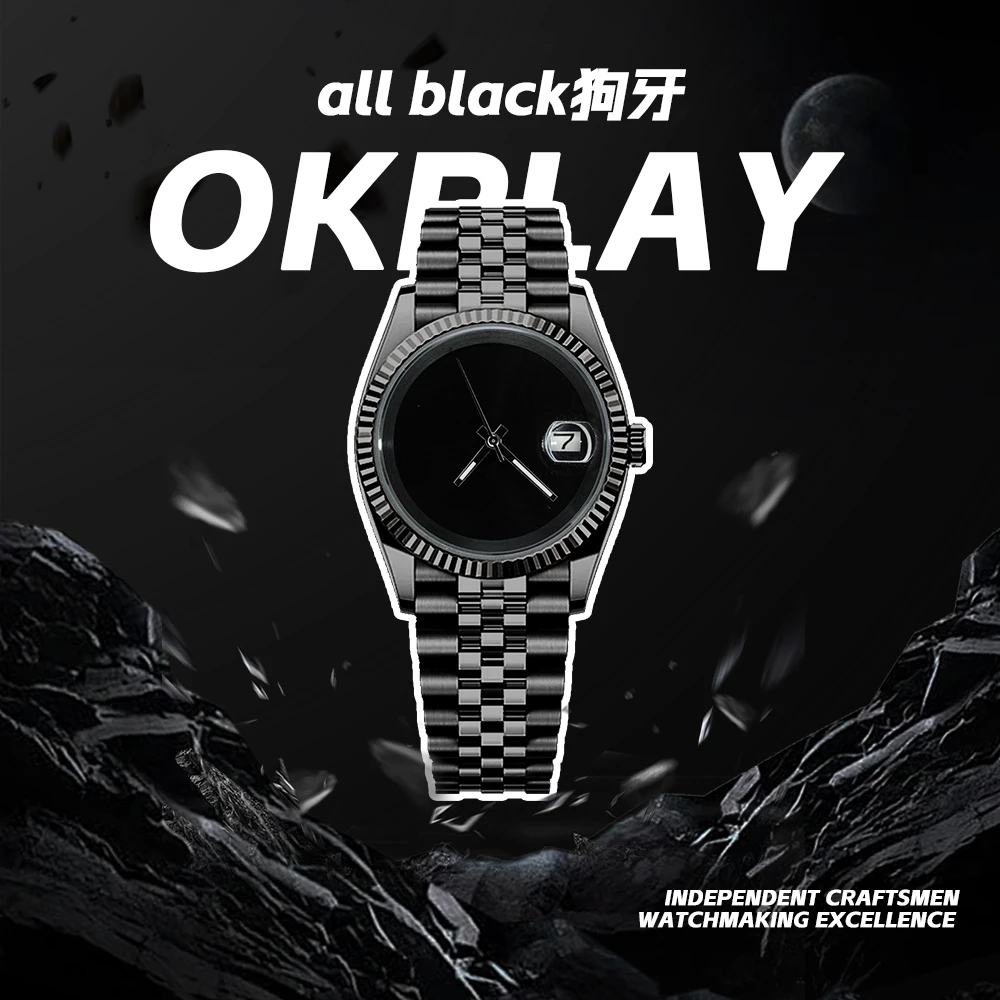 OKPLAY【all black狗牙】新艺术时尚潮流个性气质黑武士腕表