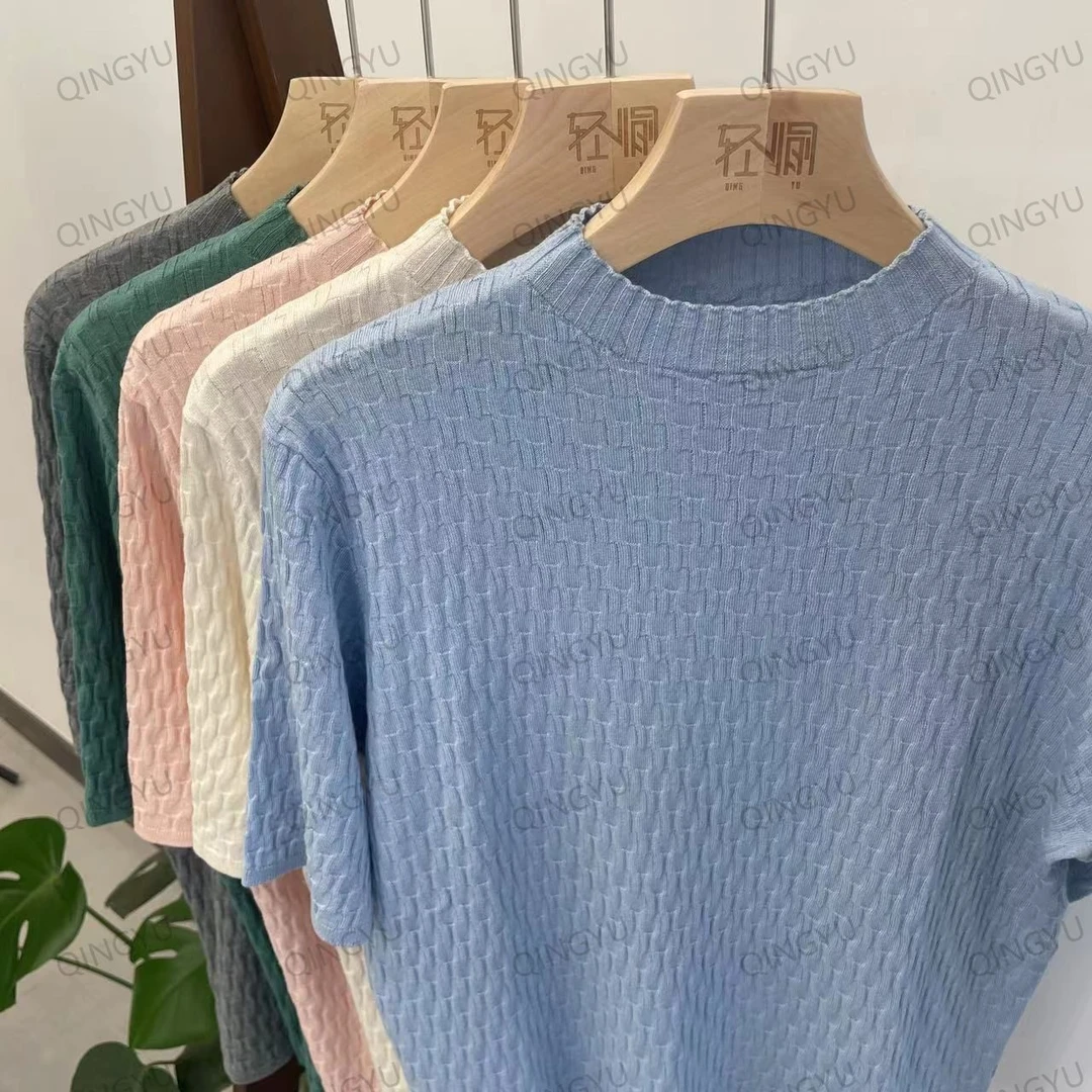 【老板娘618补贴款】夏季半高领桑蚕丝羊绒短袖女精纺针织衫半袖