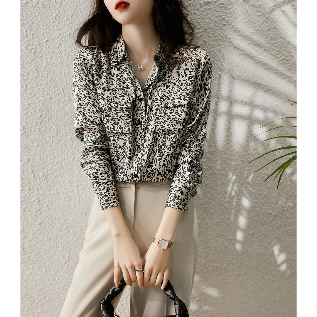 贝丽玛SS646时髦知性豹纹可A可飒气质通勤贵气优雅大女主衬衫女
