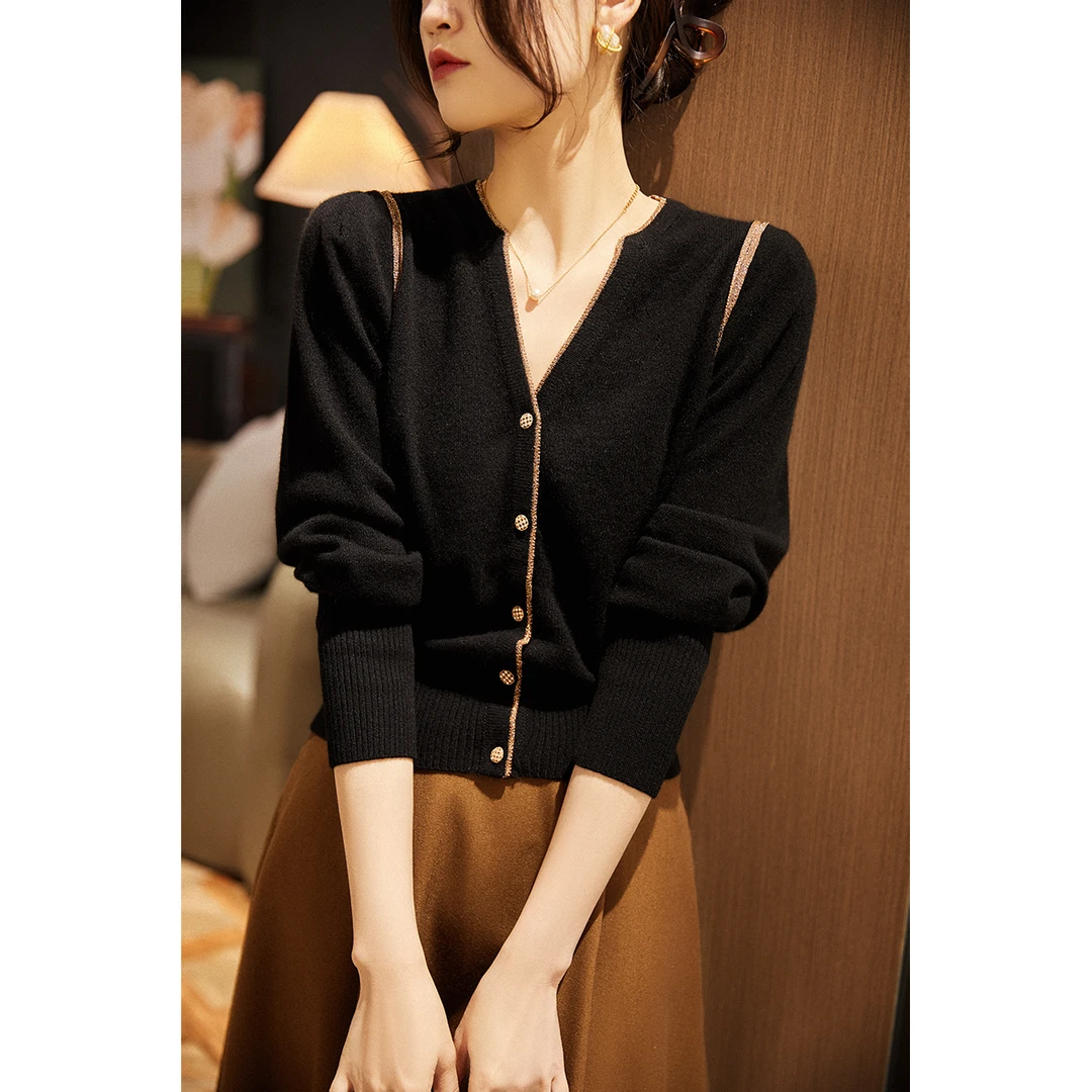 SS994早春新款务苾锁定气质金丝走边针织衫上衣百搭