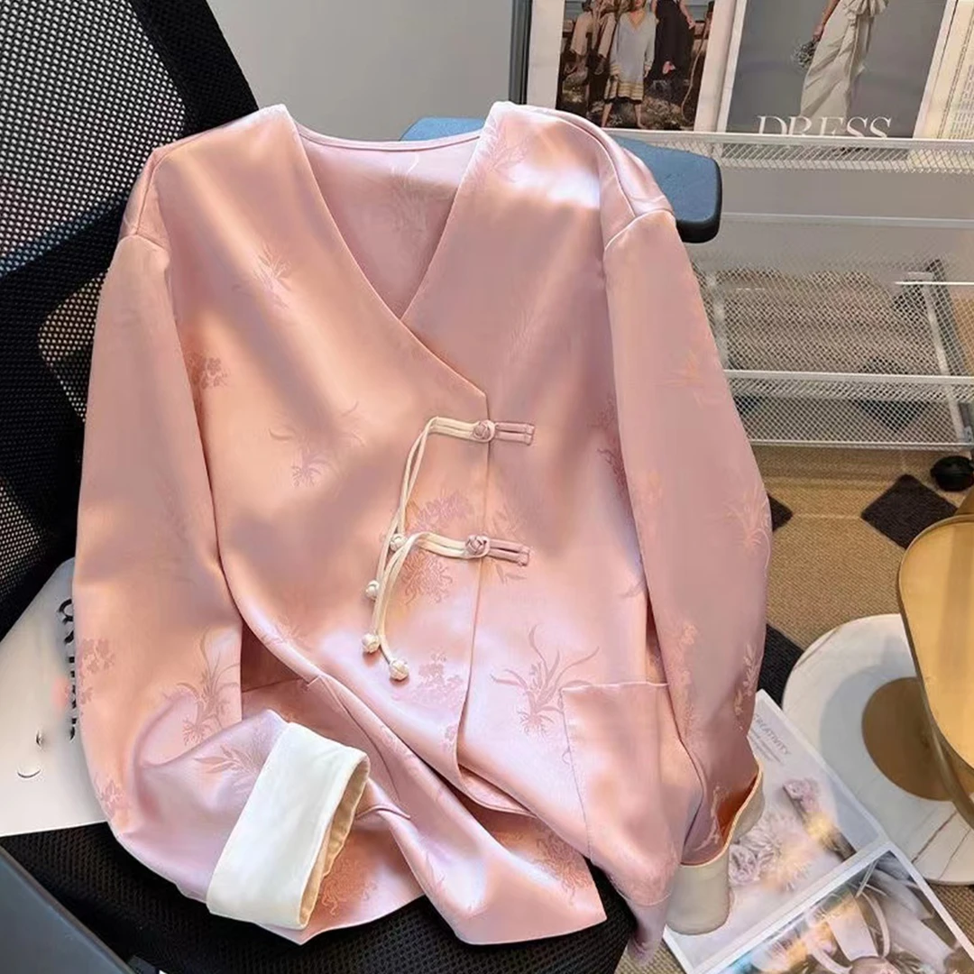 SS2084中式国风春装女2024年新款盘扣长袖上衣外套衬衫气质新中式