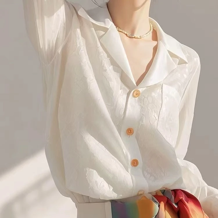 SS765法式气质白色衬衫长袖秋新款独特漂亮小衫早秋女装雪纺上衣