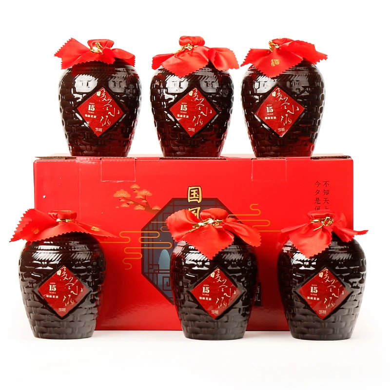暖冬小酒 绍兴产黄酒十五年花雕酒整箱礼盒500mlx6坛装糯米老酒