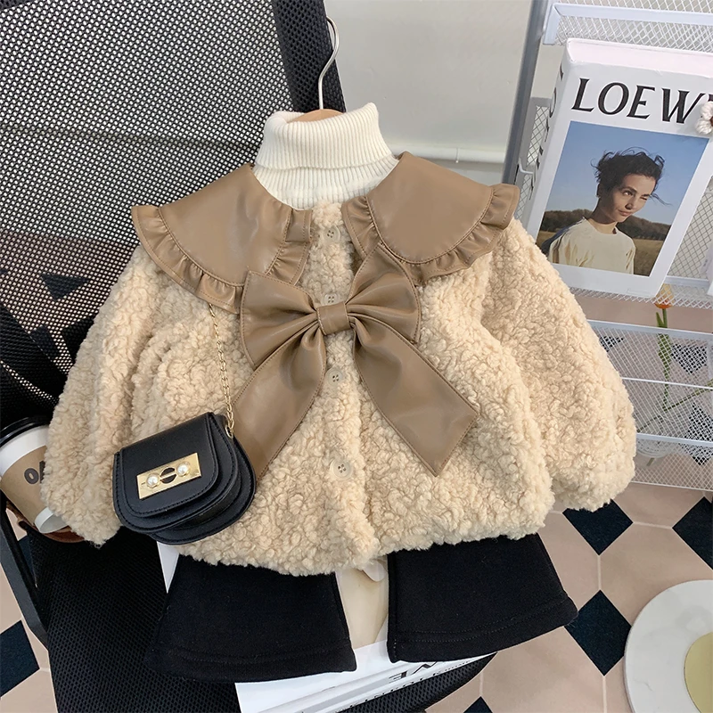 女童外套秋冬2024新款加厚女宝宝韩版洋气冬季一体冬装儿童毛毛衣