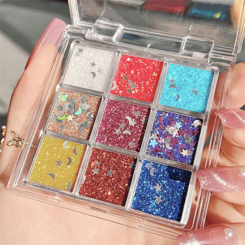 网红爆款学生61儿/童节日舞台妆表演蓝色闪粉亮片珠 光彩妆眼影盘