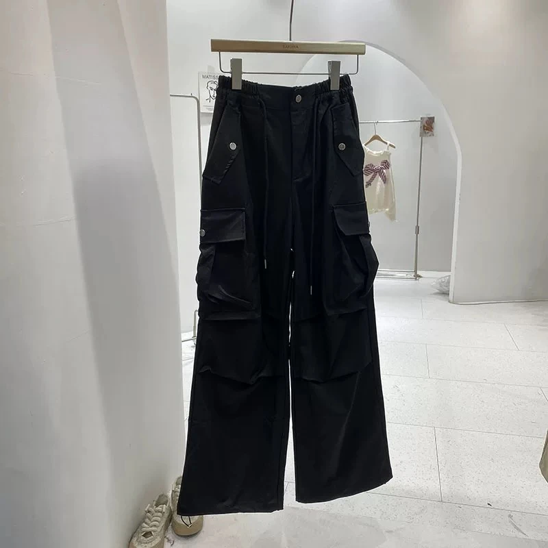 裤子运动百搭休闲宽松多口袋抽绳时尚秋季工装风阔腿裤白色