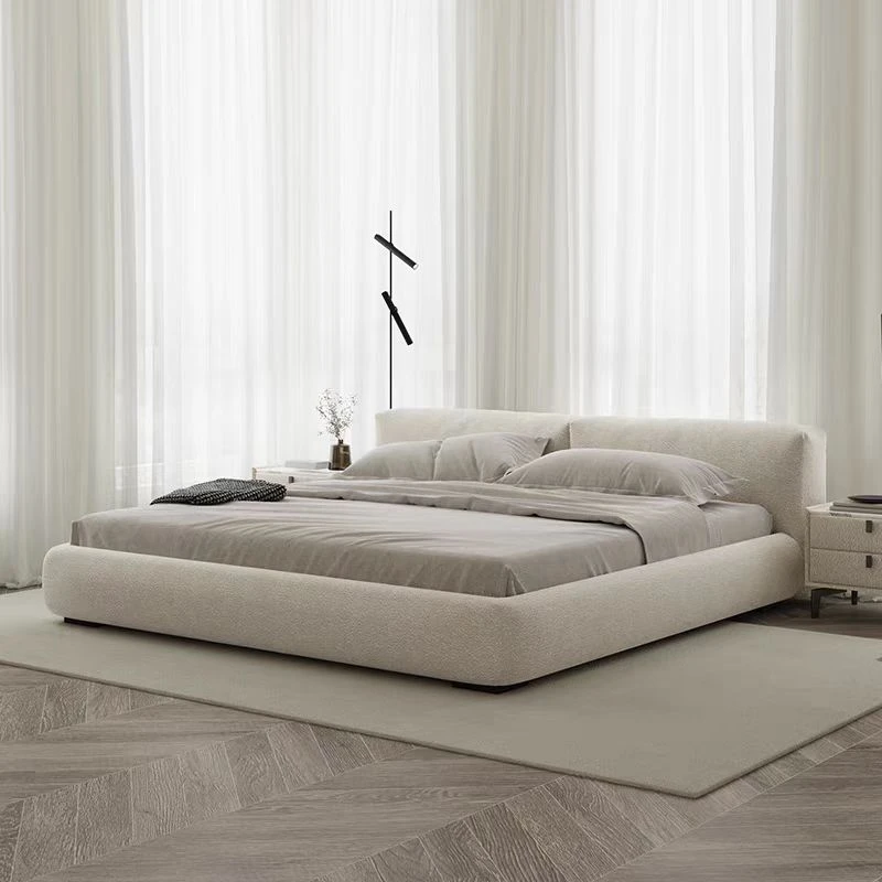 【庭钰】面包床侘寂风现代简约豆腐块布艺床奶油风豆榻榻米奶油风