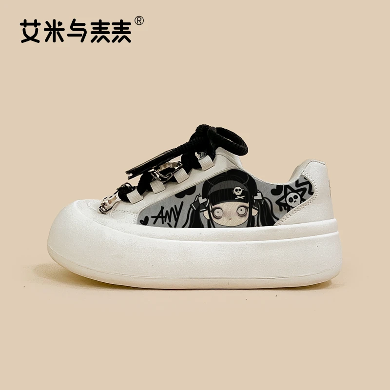 艾米与麦麦小众潮流帆布鞋女厚底萝莉大头鞋低帮二次元女生休闲鞋