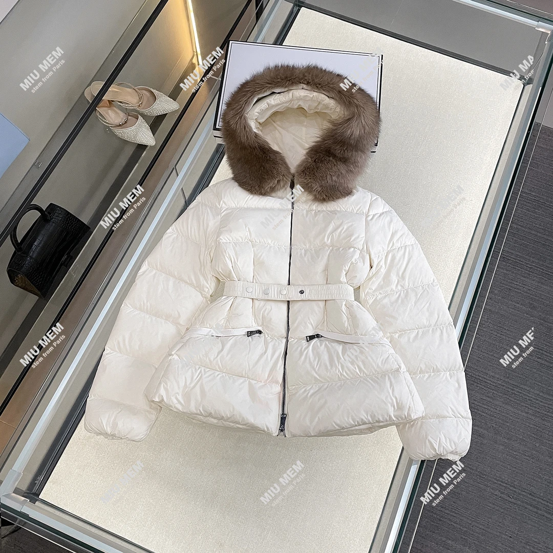 新MIUMEM白鹅绒高级感大毛领连帽收腰羽绒服DY5830