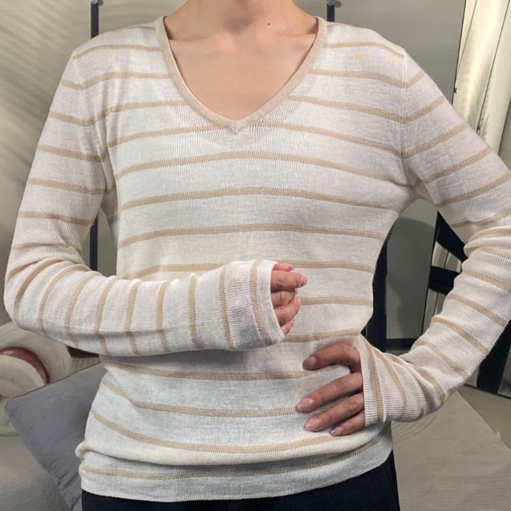 三八节柞蚕丝条纹衫针织衫
