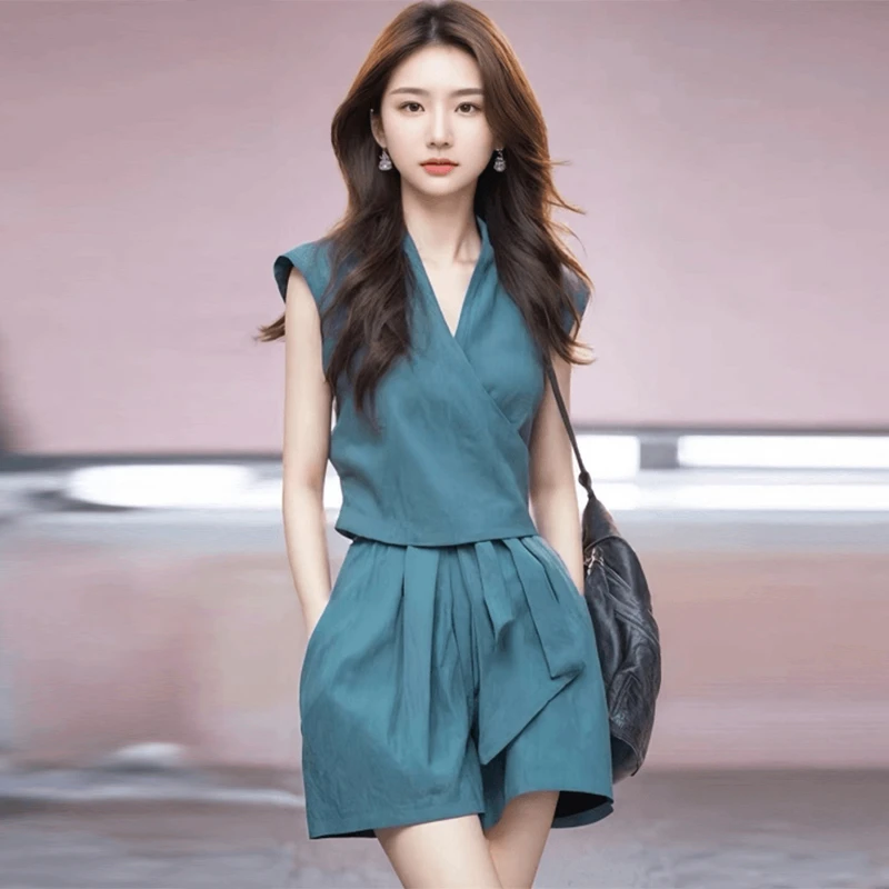 绝美背心女小众女神短裤设计感气质端庄大气2024夏季时尚小众减龄