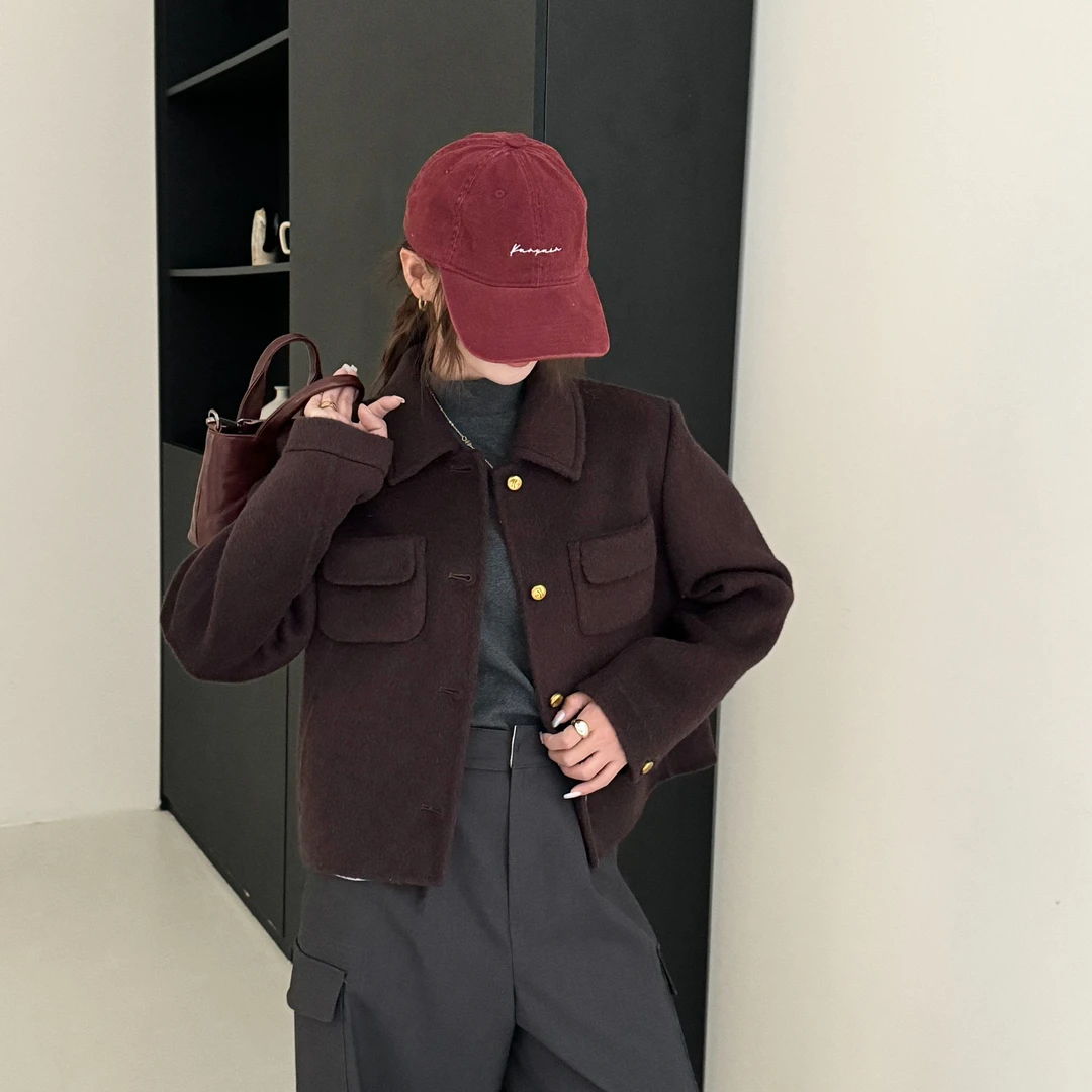 【乌梅子酱】短款外套气质韩版秋冬新款氛围感双面呢大衣轻奢M-821