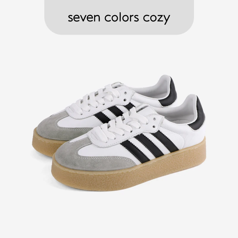 seven colors cozy新款厚底复古四季休闲鞋小牛皮巨舒适