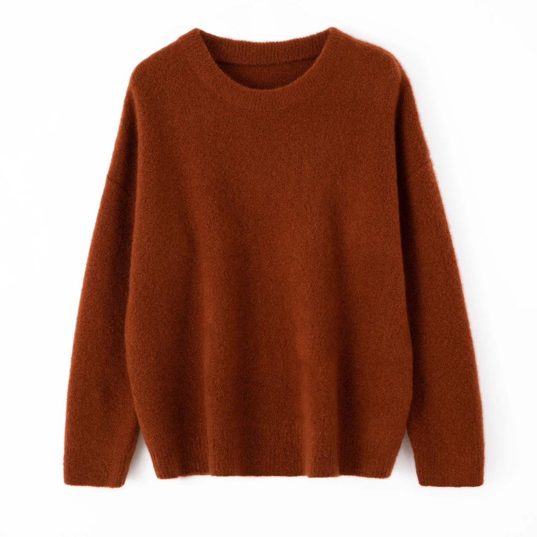 圈圈纱加厚圆领羊绒针织衫女 亲肤柔软