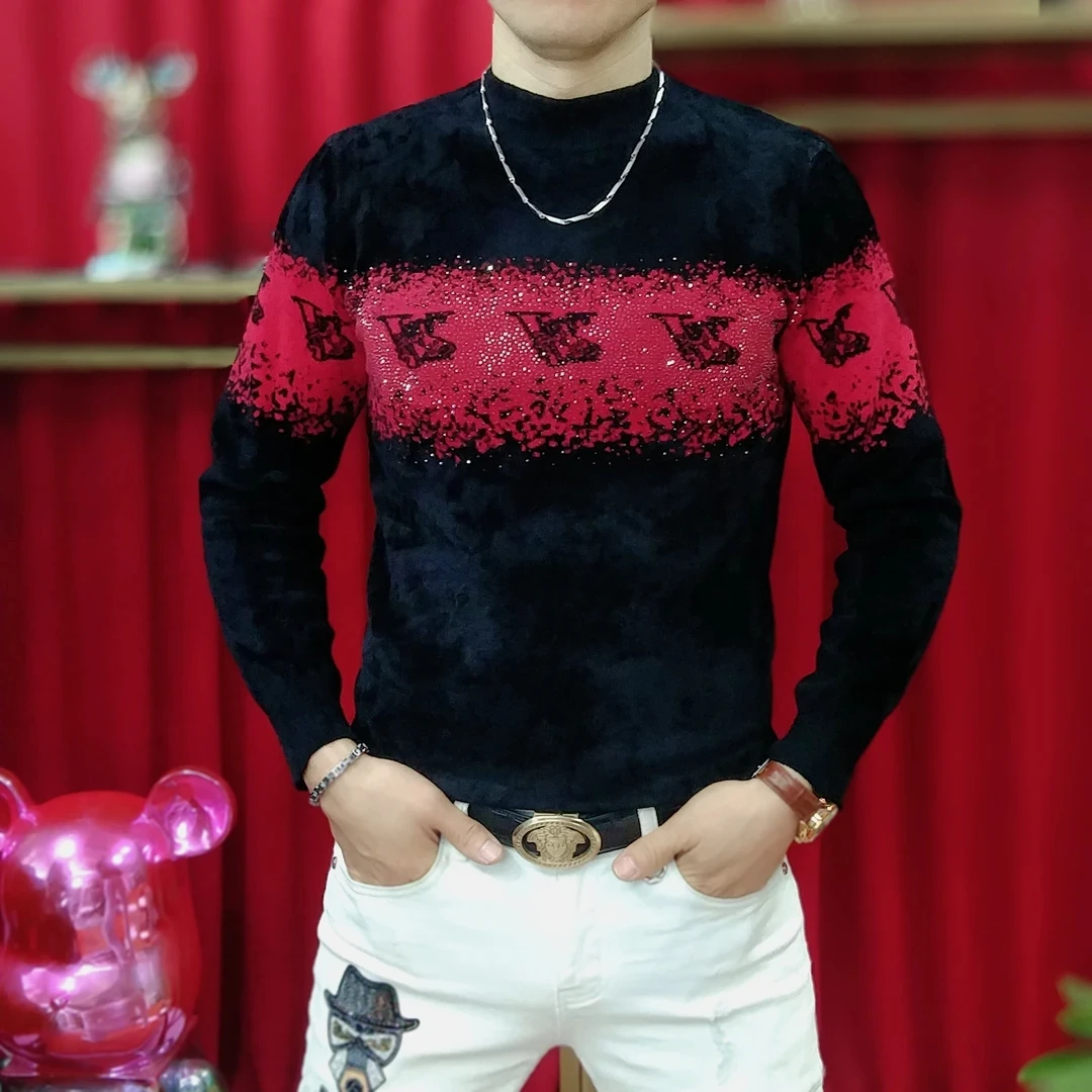 2024男士冬季网红新款毛衣时尚潮流修身针织衫打底衫百搭上衣男