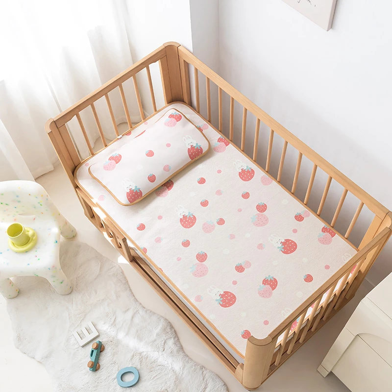 橙早夏季儿童幼儿园午睡藤席婴儿拼接床冰丝凉席双面可用支持定做