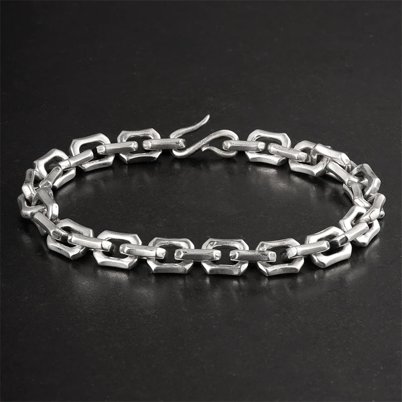 希然 925银手链 原创手工太角链个性8.5mm粗棱角无缝焊接银个性男