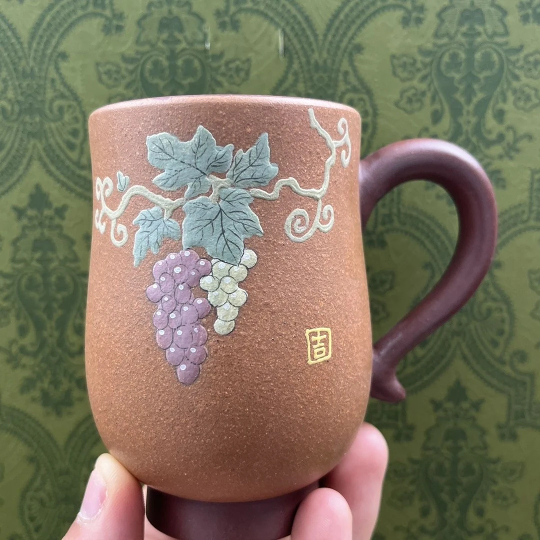 大容量公道杯茶杯办公杯纯手工描金紫砂杯宜兴原矿杯