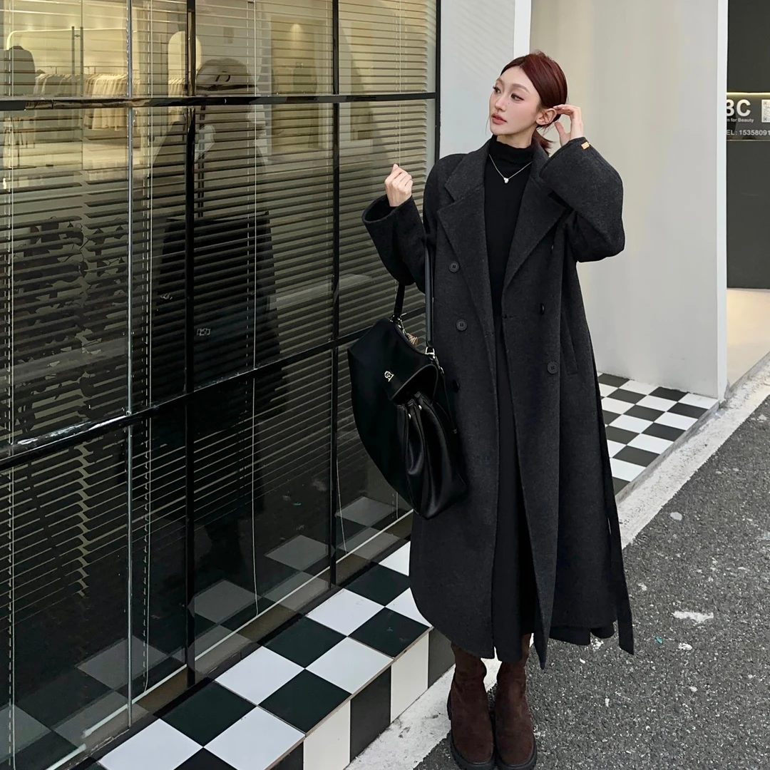 【DR送围巾】2024秋冬新款双面绒大衣女中长款宽松减龄加厚毛呢外套