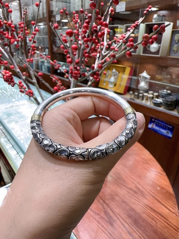 足银银制品 999雪花银如意金箍棒手工镯