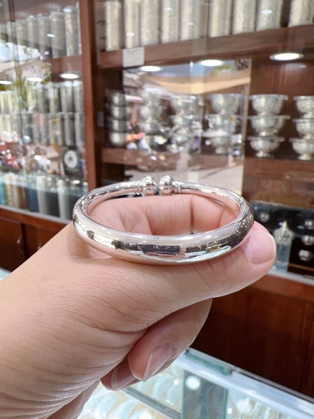 足银银制品 999雪花银泥鳅背南瓜头手工镯