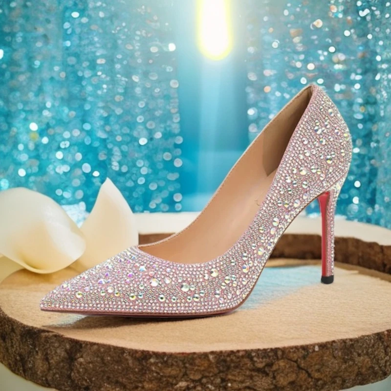 AcueSbdjes【阿库米亚】百搭水钻尖头超高跟鞋女细跟性感时尚单鞋